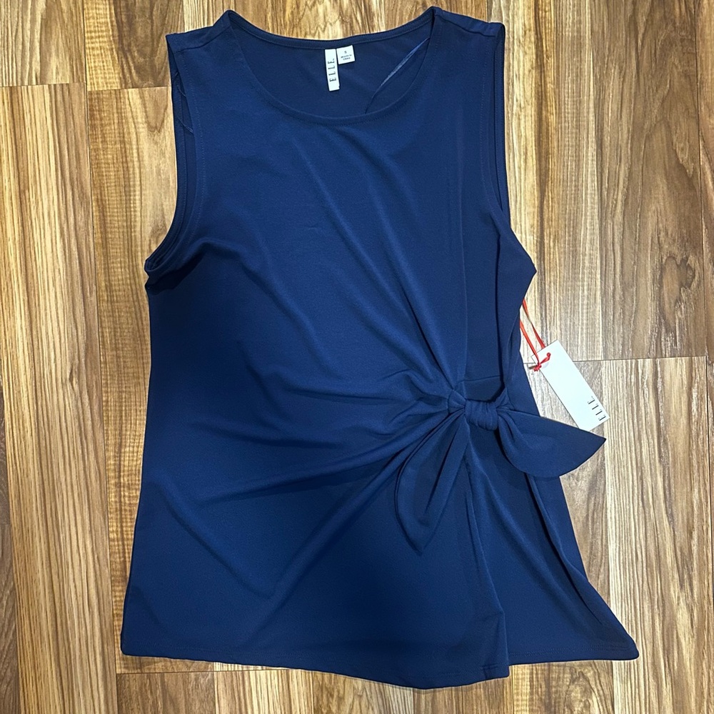 Elle Navy Sleeveless Knot-Front Tank